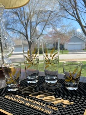 Vintage Autumn Gold Wheat Glassware - Set of 4 (2 High ball, 2 Old Fashioned)